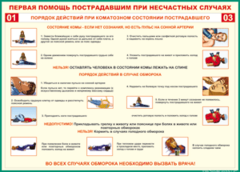 Таблица "Порядок действий при коматозном состоянии пострадавшего" (100х140 сантиметров, винил) - fgospostavki.ru - Балашиха