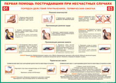 Таблица "Порядок действий при ранениях и термических ожогах" (100х140 сантиметров, винил) - fgospostavki.ru - Балашиха