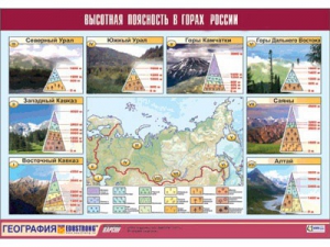 Таблица демонстрационная "Высотная поясность в горах России" (винил 70*100) - fgospostavki.ru - Балашиха