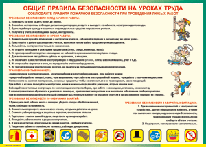 Таблица "Общие правила безопасности на уроках труда" (100х140 сантиметров, винил) - fgospostavki.ru - Балашиха