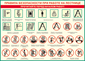 Таблица "Правила безопасности при работе на лестнице" (100х140 сантиметров, винил) - fgospostavki.ru - Балашиха