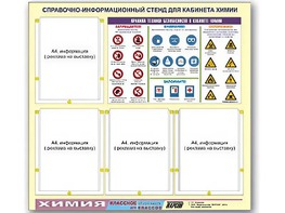 Стенд информационный "Правила техники безопасности в кабинете химии" (80х75, 4 кармана) - fgospostavki.ru - Балашиха